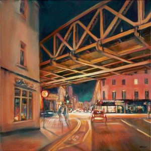 Evening Glow on Clemens Street. Oil on canvas. 40 cm square